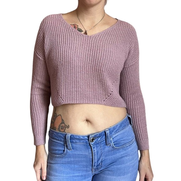 Wild Fable Cropped Sweater Purple Sparkly V-Neck Size Small S Long Sleeve Crop - Picture 4 of 10